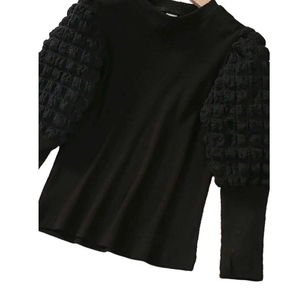 SHEIN Black Textured Sleeve Top Sz 7